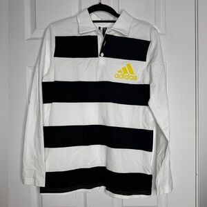 ADIDAS NWT Boys Size Large Black‎ White Striped Rugby Long Sleeve Polo Top